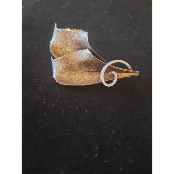 Vintage Silver Tone Double Leaf Pin Brooch - Picture 4 of 6